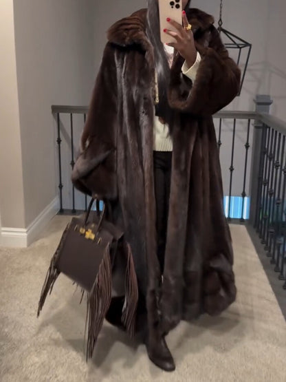 Dark Brown Faux Fur Longline Hooded Coat