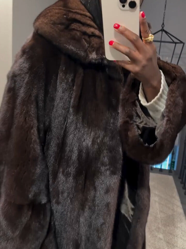 Dark Brown Faux Fur Longline Hooded Coat