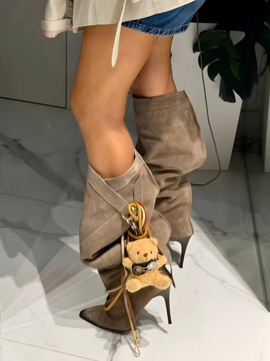 Uede Slouchy Knee-High Stiletto Boots