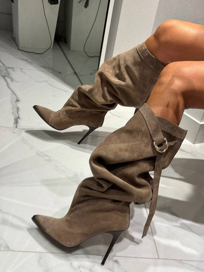 Uede Slouchy Knee-High Stiletto Boots