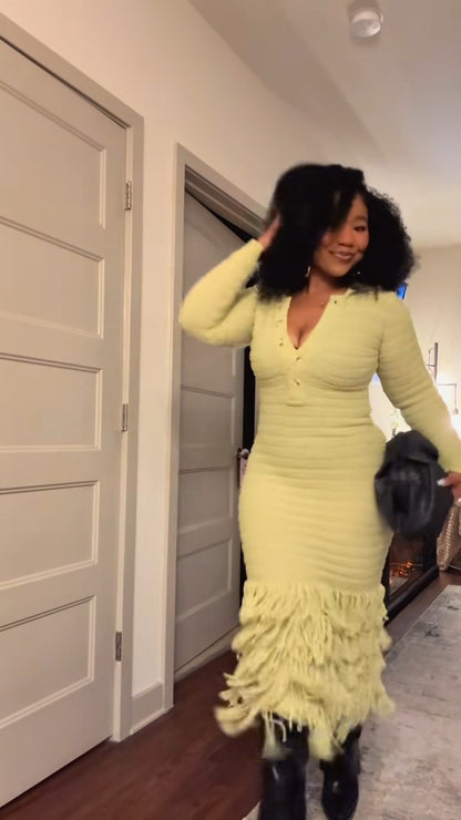 Fringed Sweater Maxi Dress