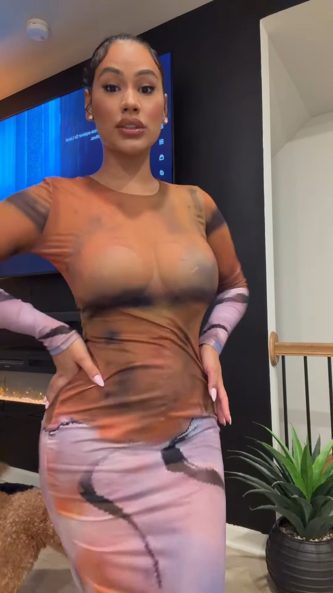 Orange-Purple Gradient Bodycon Long-Sleeve Maxi Dress