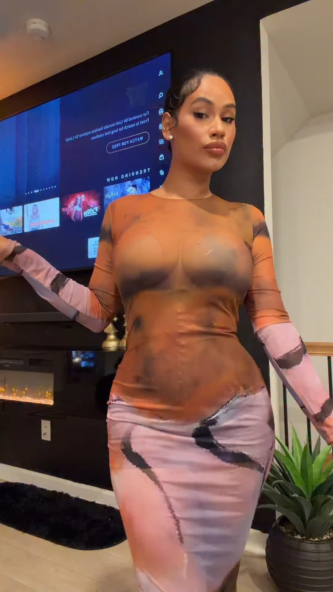 Orange-Purple Gradient Bodycon Long-Sleeve Maxi Dress