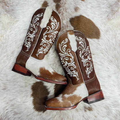 Imitation Horse Hair Retro Western Cowboy Boots