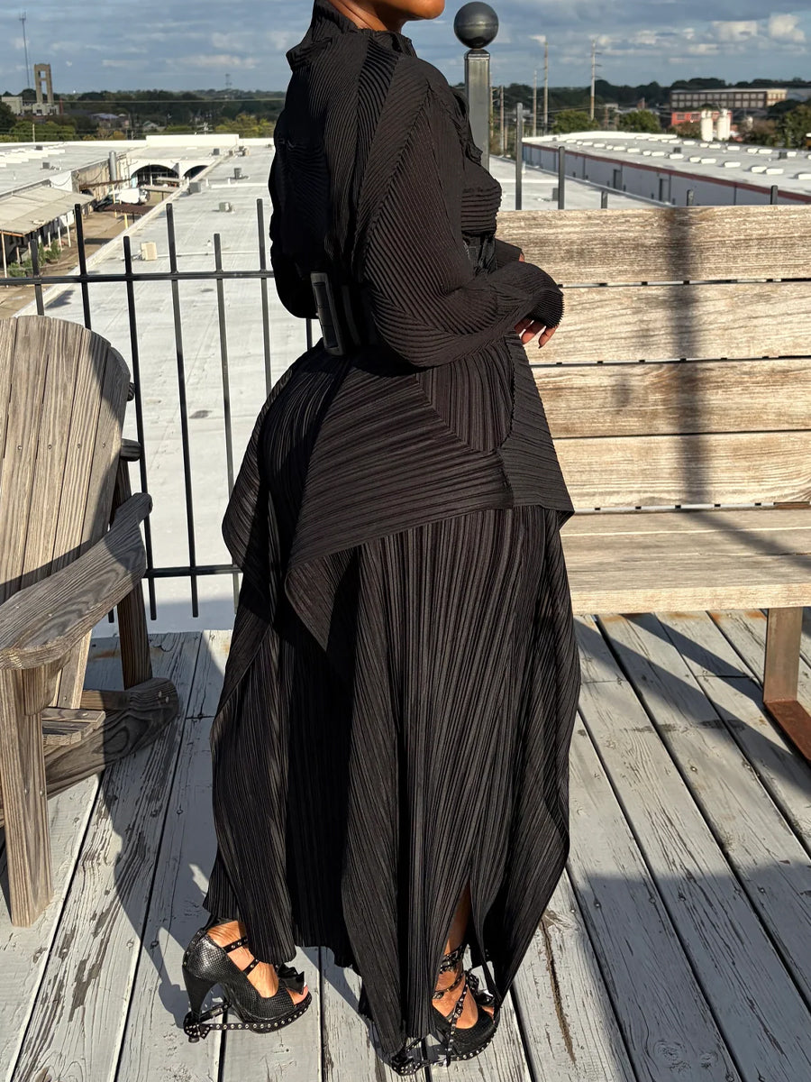 Elastic Pleated Top & Accordion Pants Without Belt