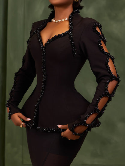 Rhinestone Sparkle Hollowed Out Fashion Blazer