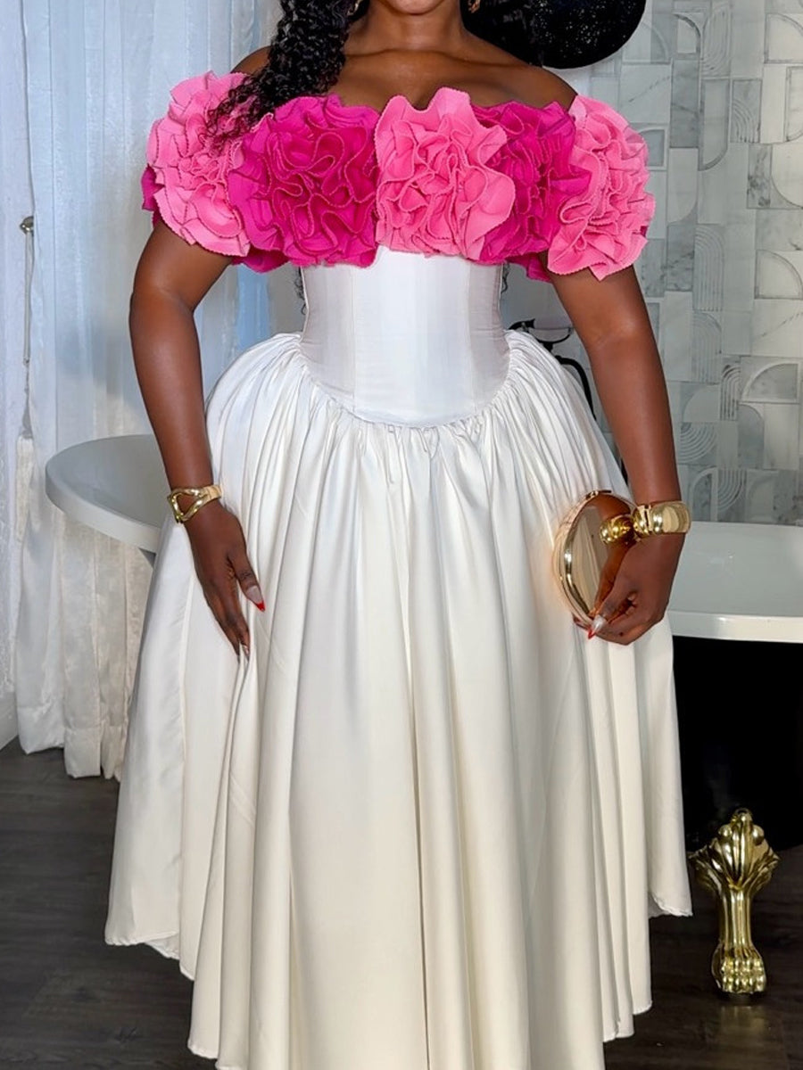 3D Flower Off Shoulder Party Dress