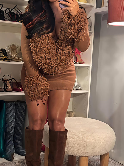 Deep V-Neck Sweater Mini Dress