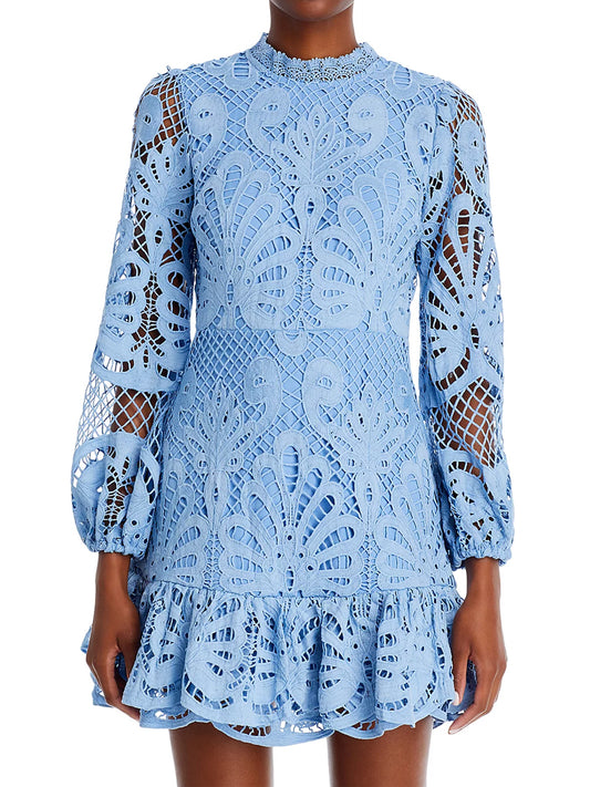 Mock Neck Lace Ruffled Dress