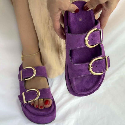 Casual Beach Platform Buckle Slippers