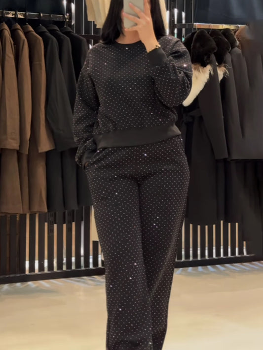 Rhinestone Sparkle Casual Sports Two Pieces Set