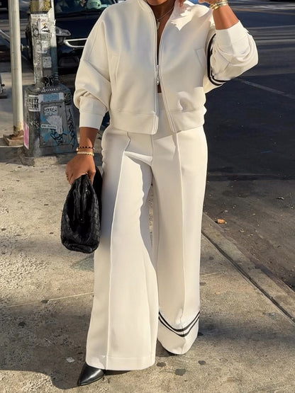 Striped Print Zip Up Two Pieces Set