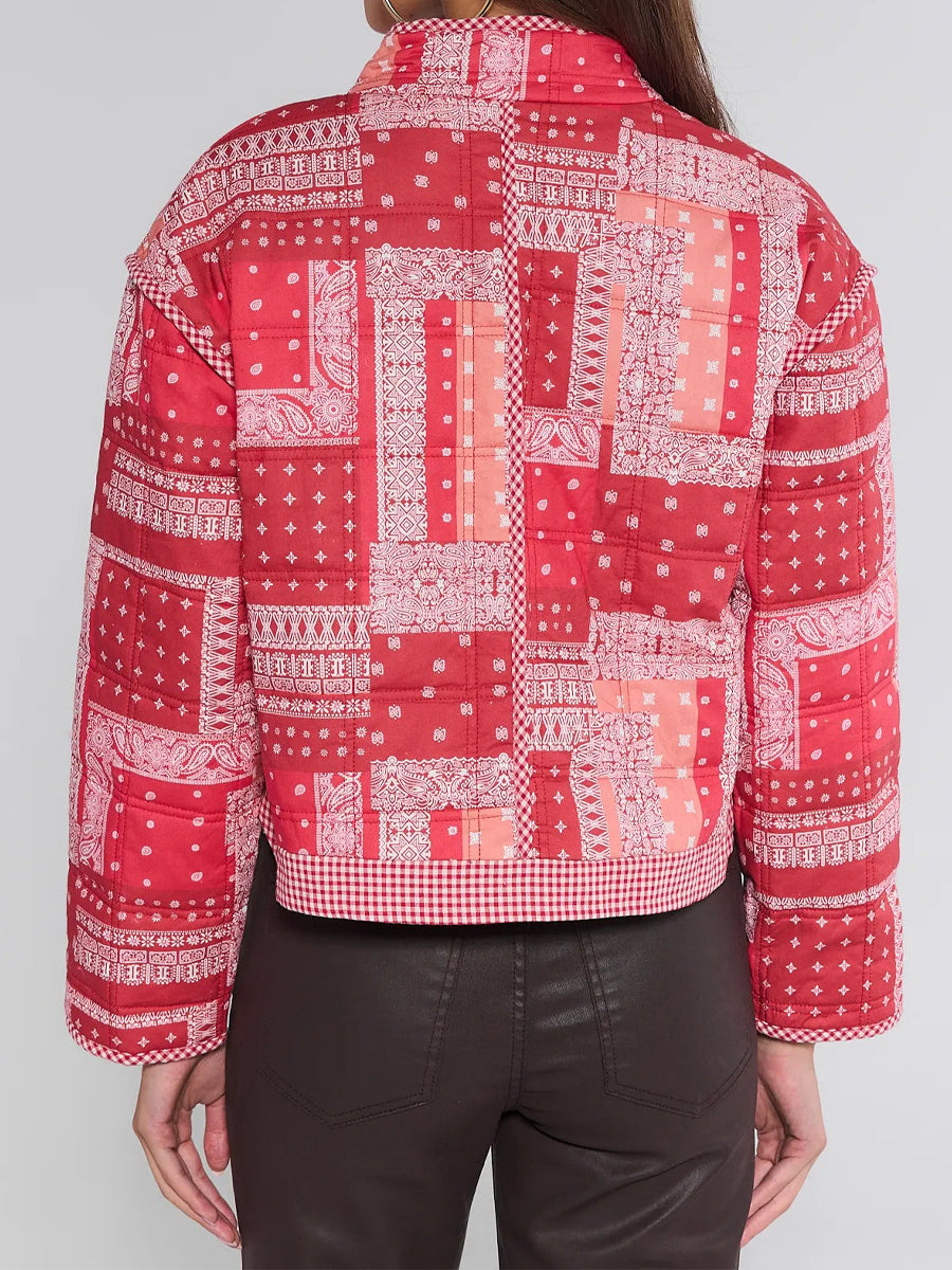 Patchwork Styling Band Collar Coat