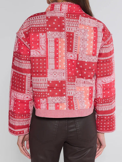 Patchwork Styling Band Collar Coat