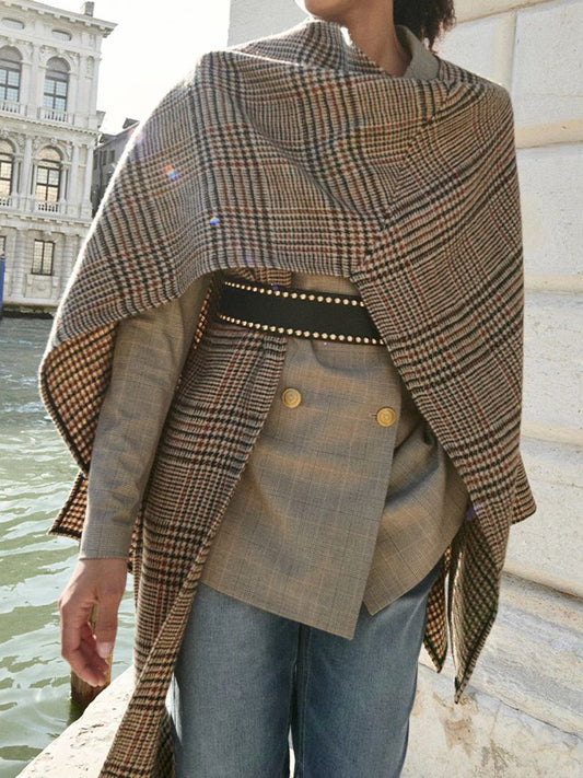 Plaid Print Wrap Coat