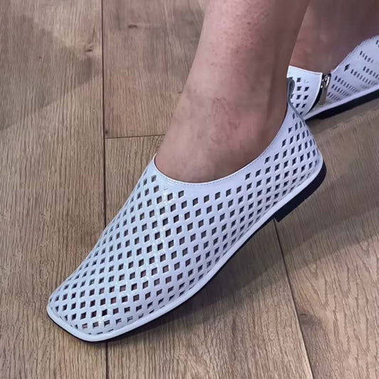 Hollowed Out Square-toe Flat Shoes