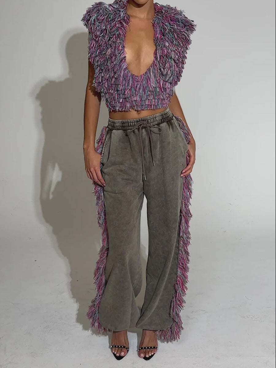 Deep V Neck Fringed Two Pieces Set