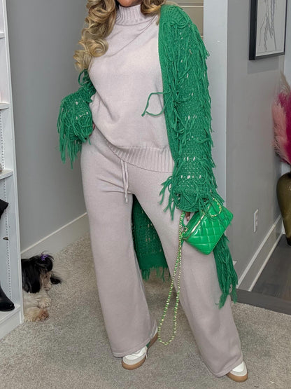 Knitted Crochet Fringe Sweater Cardigan