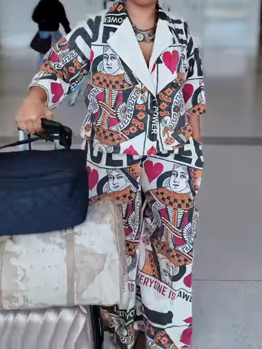 Poker Print Loose Two Pieces Set