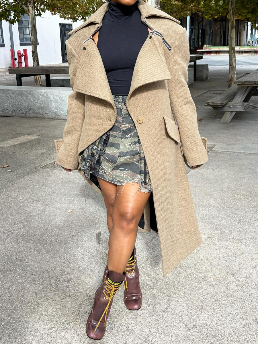 Woolen Irregular Asymmetric Coat