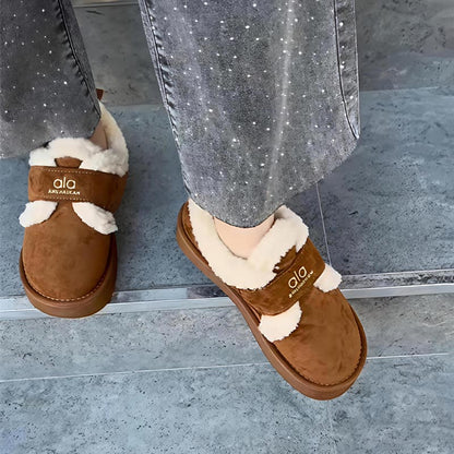 Warm Embroidered Round-toe Fleece Flats
