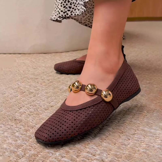Round Toe Cut-out Ballet Shoes Flat Fishnet Shoes