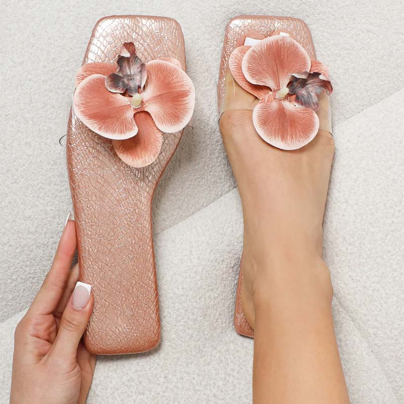 Floral Decorated Flat Slippers