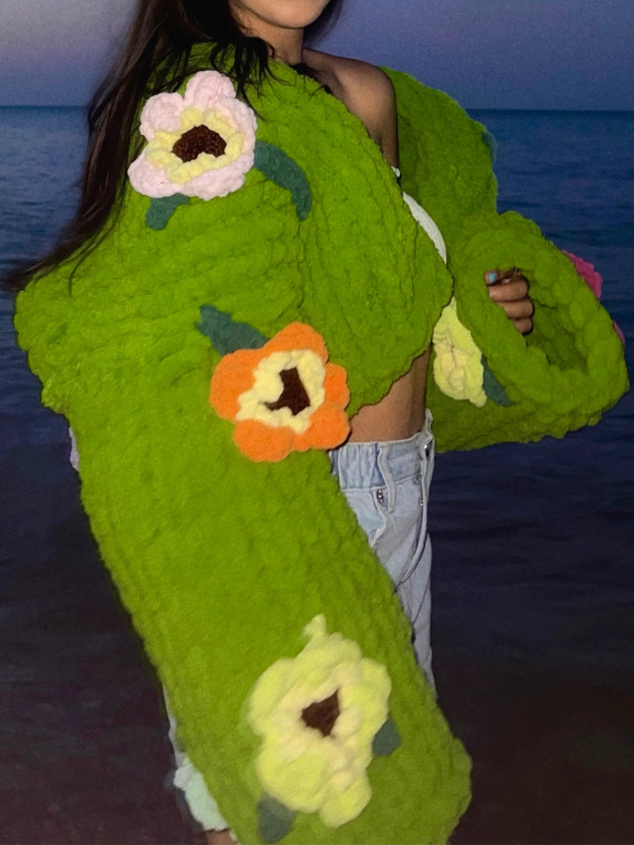 3D Flower Crocheted Sweater Cardigan