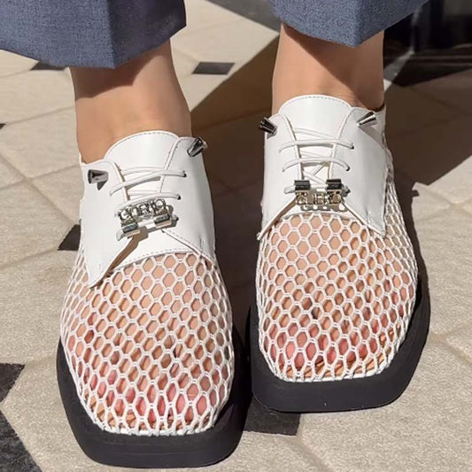 Flat Cutout Lace-Up Shoes