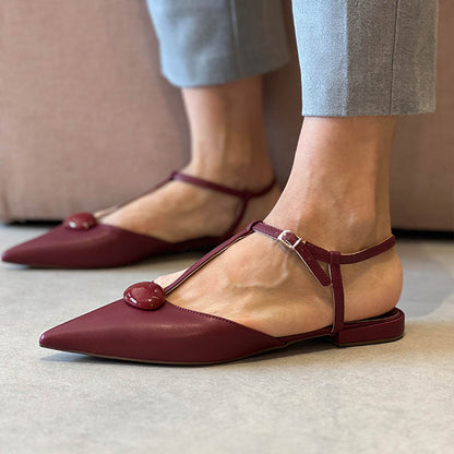Elegant Leather Ankle - Strap Pointed Flats