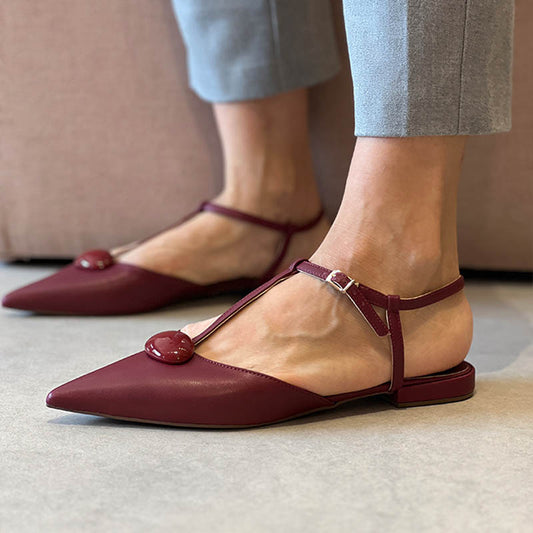 Elegant Leather Ankle - Strap Pointed Flats