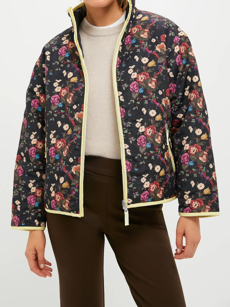 Reversible Front Zip Floral Print Coat