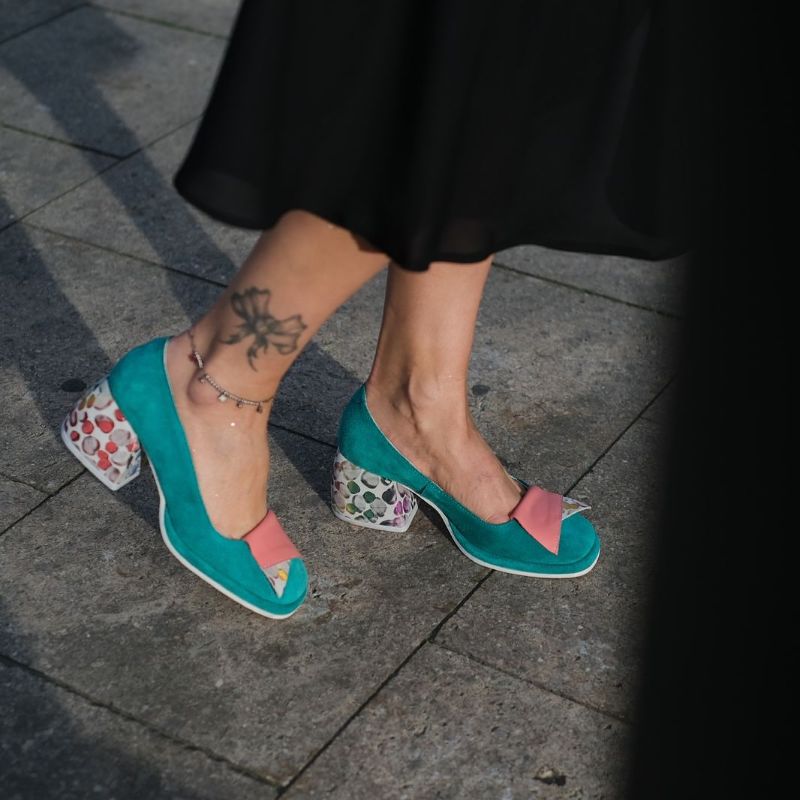 Block Heel Pumps with Colorful Accents