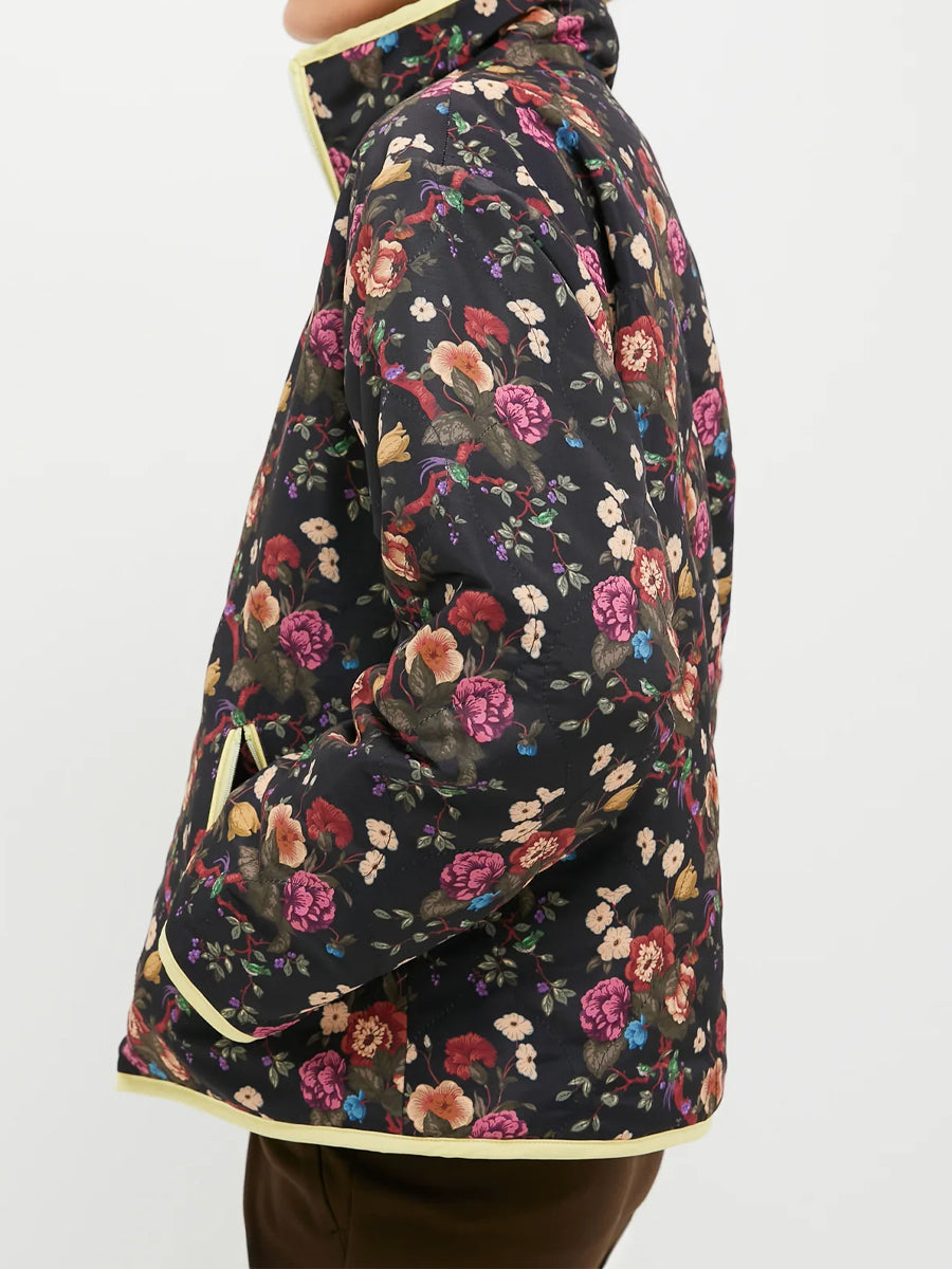 Reversible Front Zip Floral Print Coat