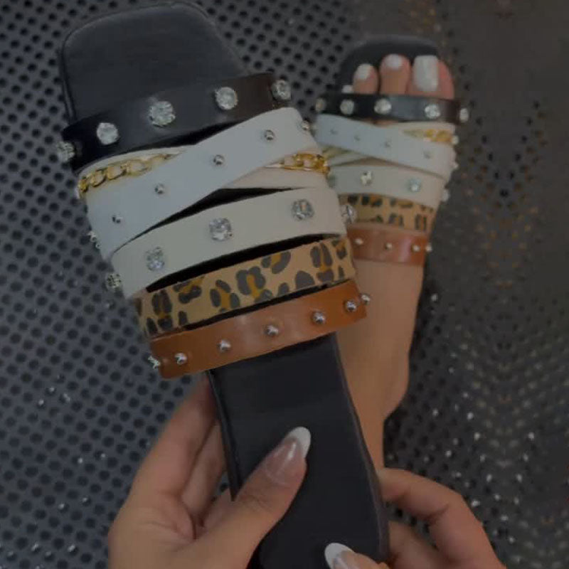 Leopard-Print Flat Crossover Sandals