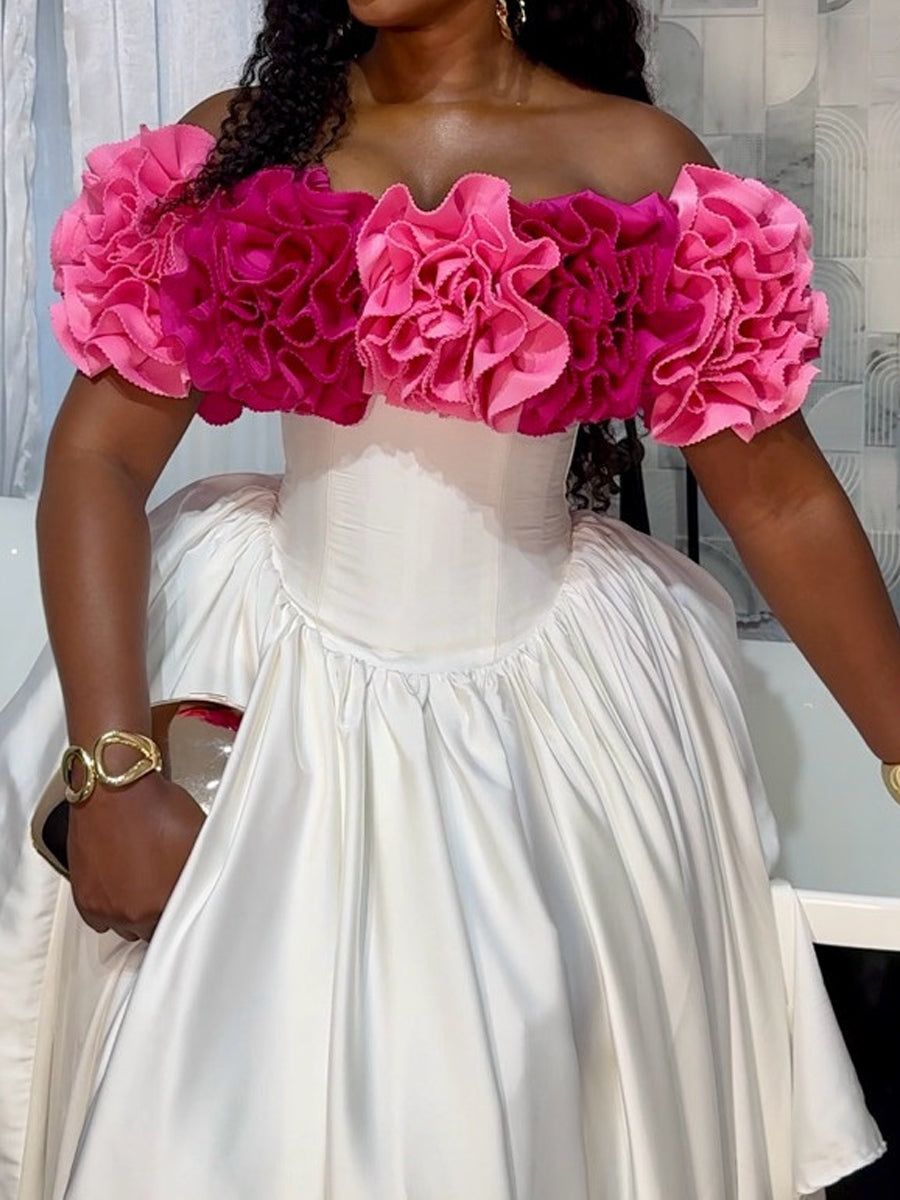 3D Flower Off Shoulder Party Dress
