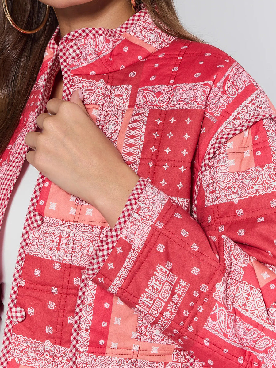 Patchwork Styling Band Collar Coat