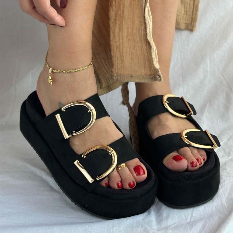 Casual Beach Platform Buckle Slippers