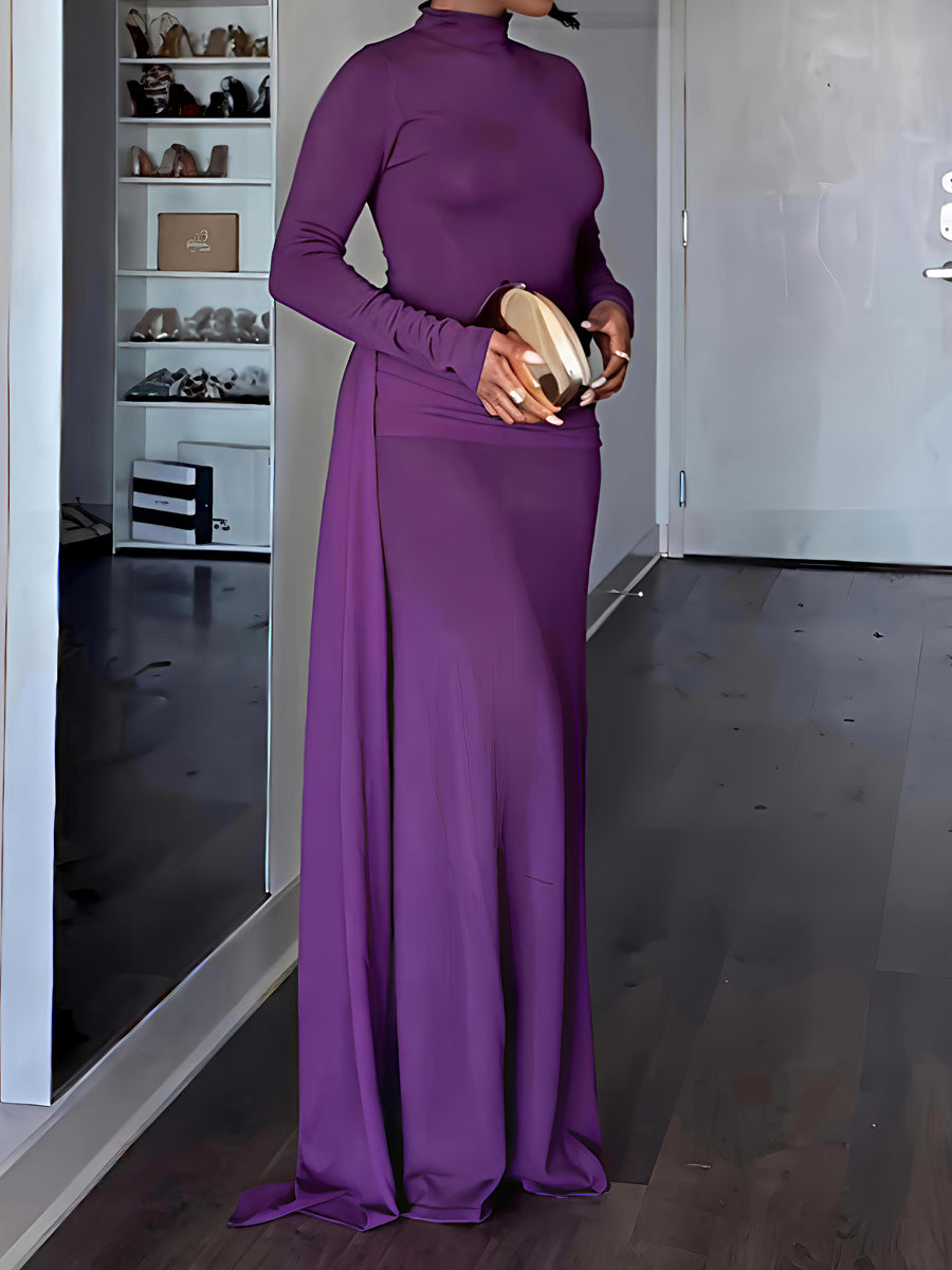 Elegant High Neck Knitted Maxi Dress