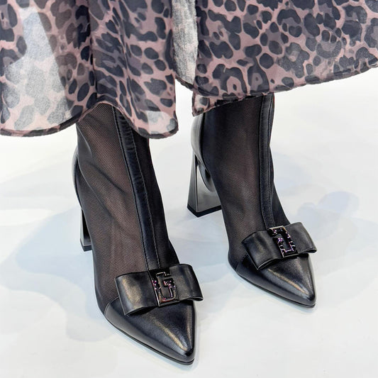 Mesh Stitching High Heel Ankle Boots