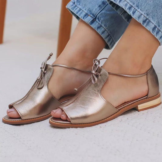 Strappy Peep Toe Flat Sandals