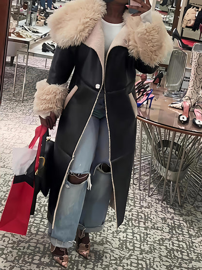 Faux Leather Faux Sherpa Trim Trench Coat