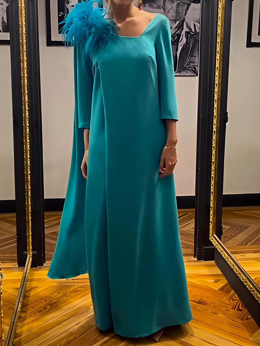 Elegant Wedding Asymmetric Long Sleeve Maxi Dress