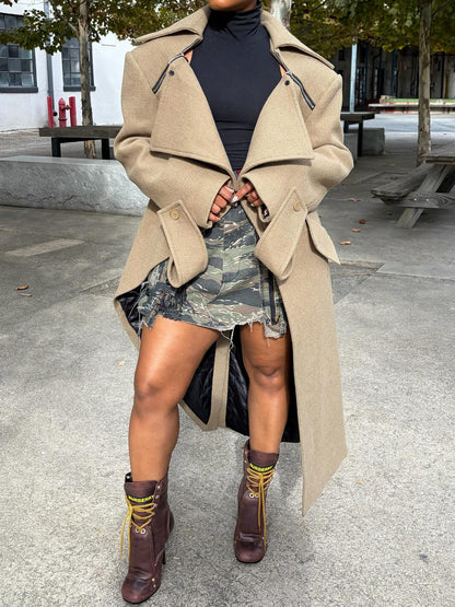 Woolen Irregular Asymmetric Coat