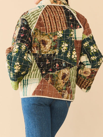 Asymmetrical Print Patchwork Loose Jacket