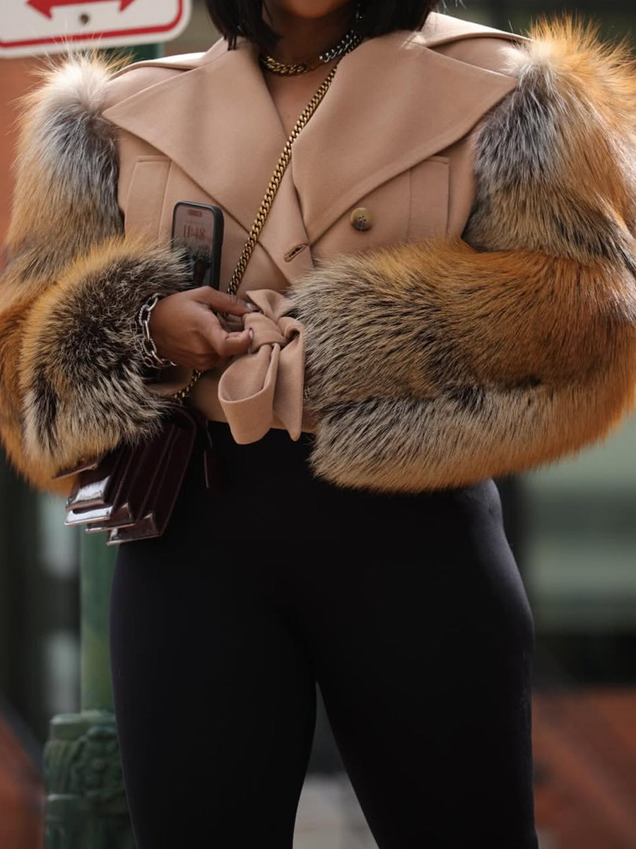 Faux Fur Patchwork Belted Crop Coat