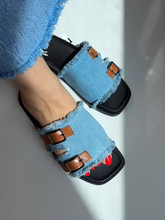 Fashionable Denim Flat Sandals