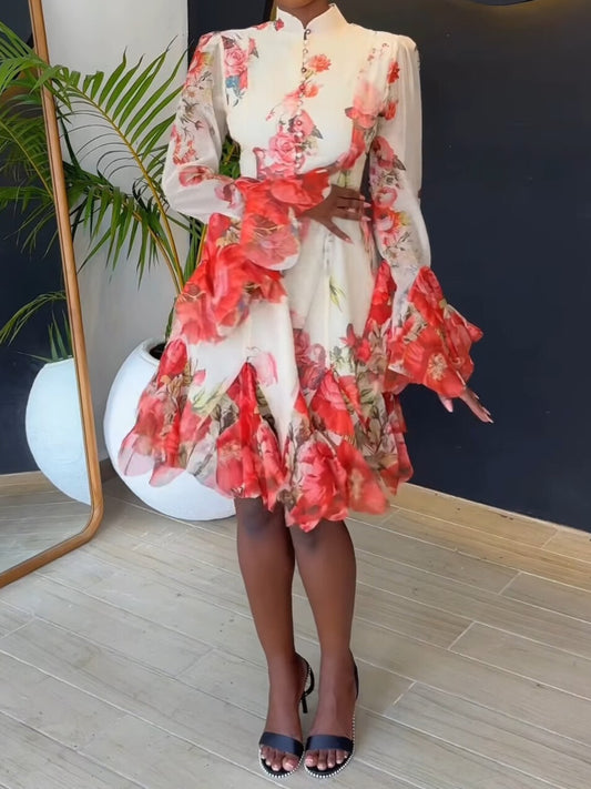 Pearl Button Print Dress