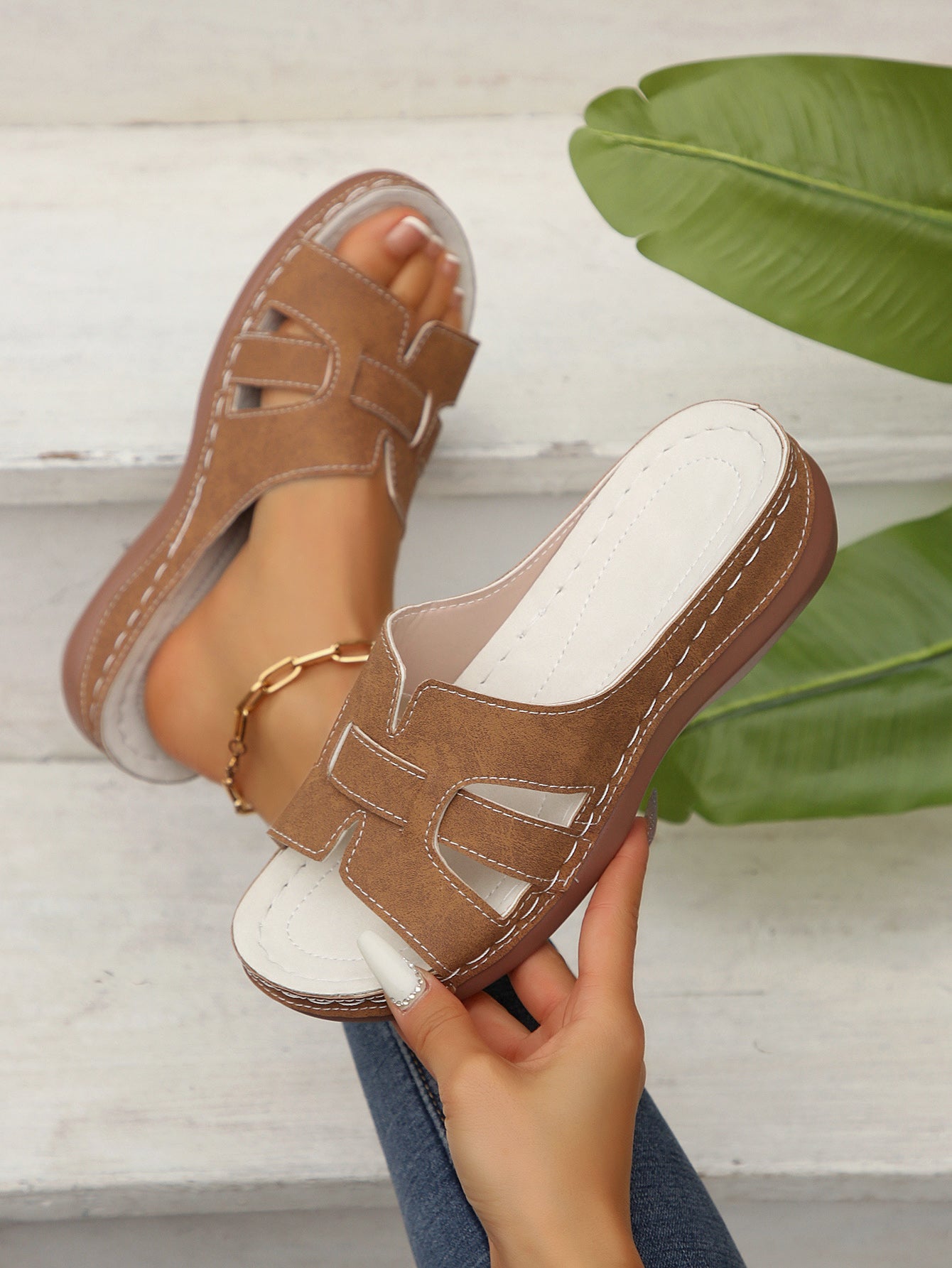 Light Pink Crossover Wedge Slippers