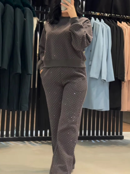 Rhinestone Sparkle Casual Sports Two Pieces Set